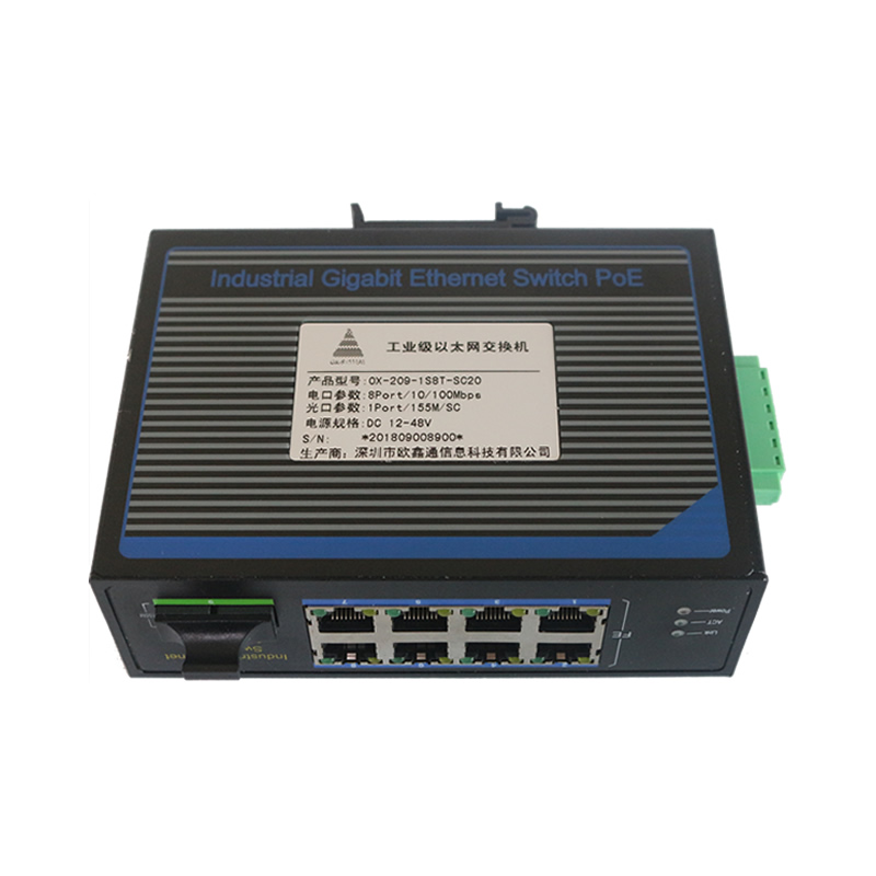 1光8電百兆工業(yè)級以太網(wǎng)交換機(jī) OX-209-1S8T-SC20